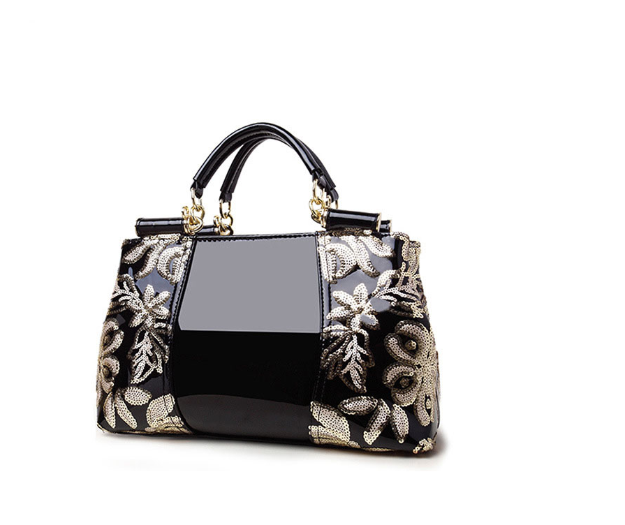 Floral Patterned Shiny Handbag