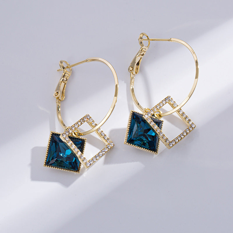 Square Earrings Special Design Inlaid Zircon