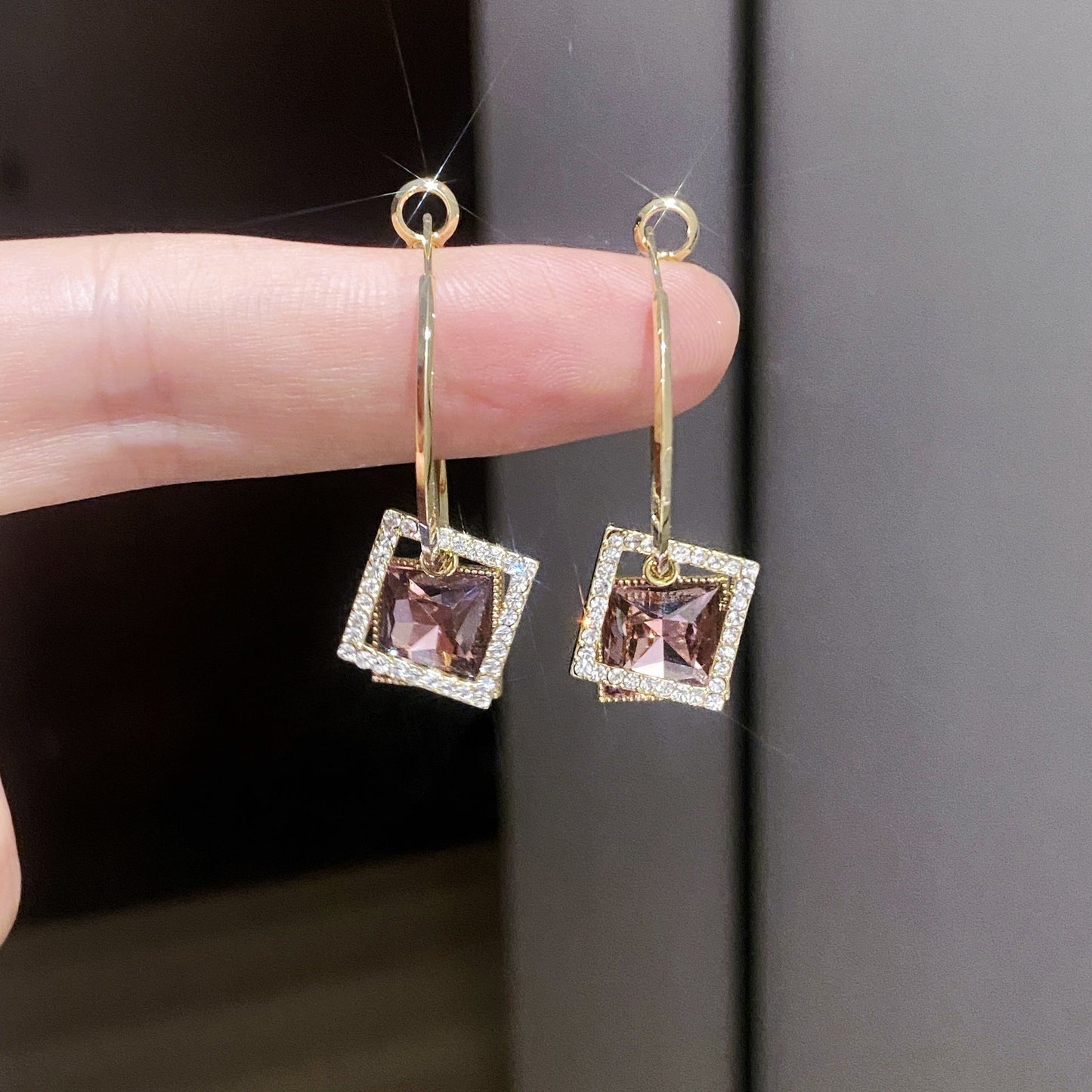 Square Earrings Special Design Inlaid Zircon