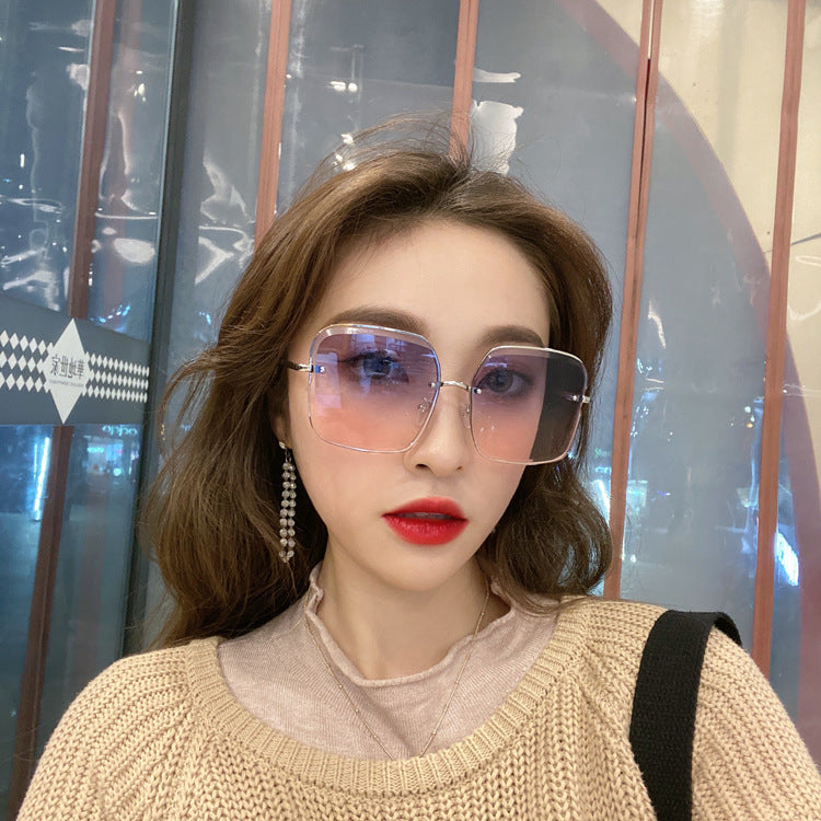 Rimless Cut Square Sunglasses