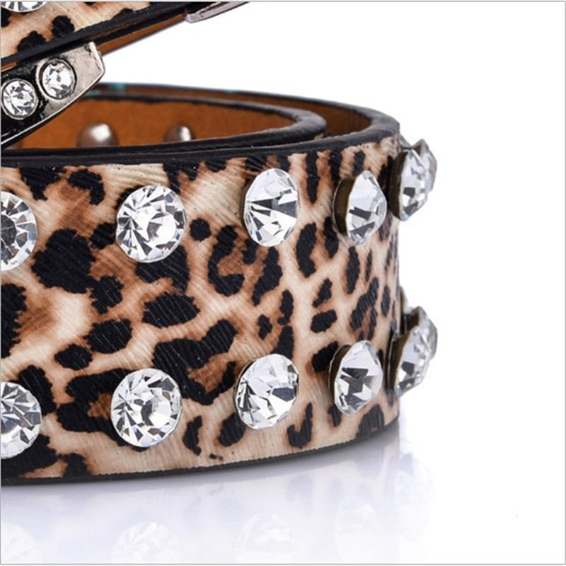 Pin Buckle Luxury Rhinestones Leopard Belt