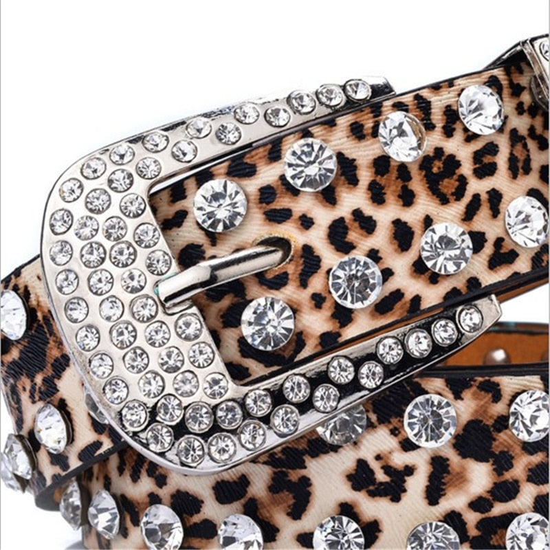 Pin Buckle Luxury Rhinestones Leopard Belt