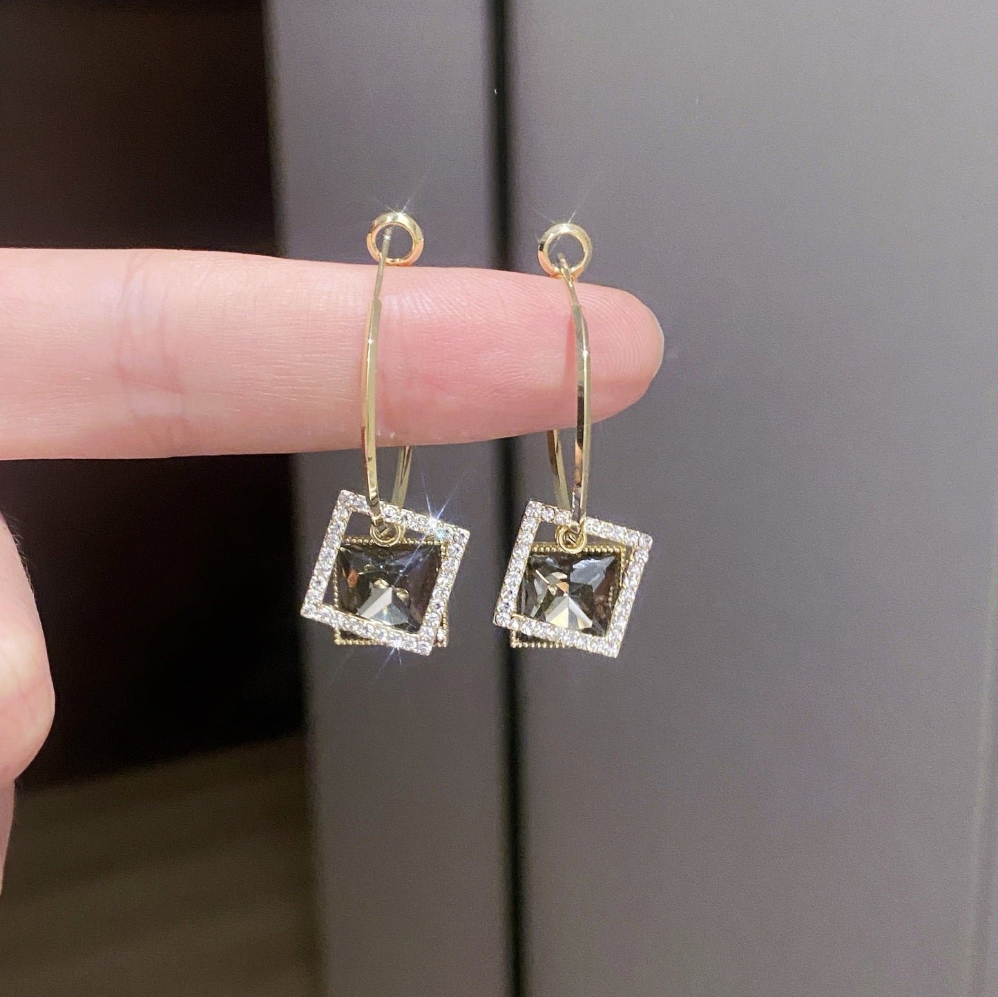 Square Earrings Special Design Inlaid Zircon