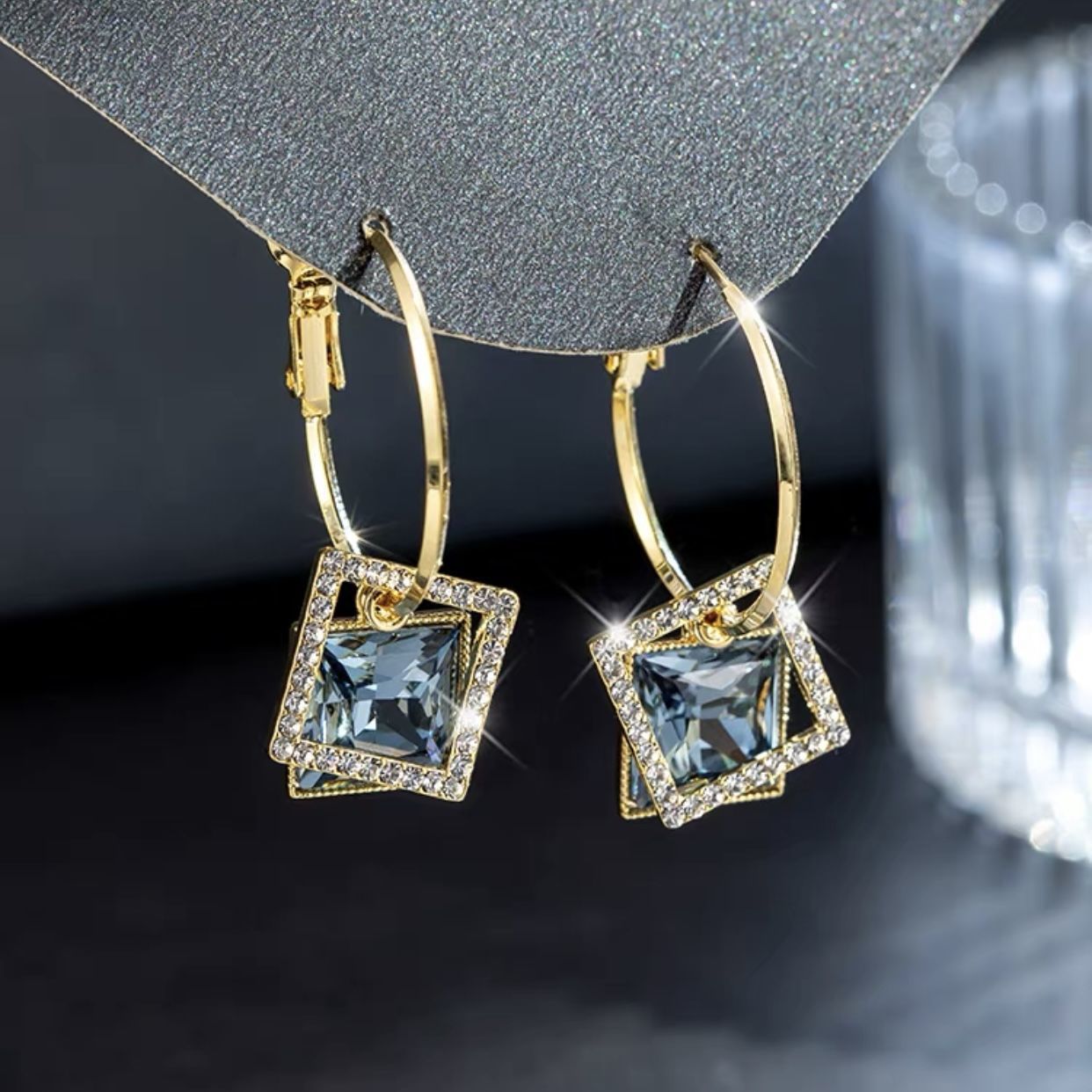 Square Earrings Special Design Inlaid Zircon