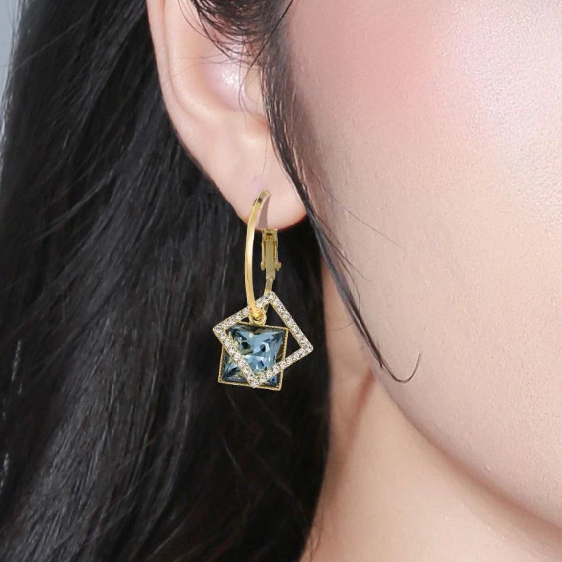 Square Earrings Special Design Inlaid Zircon