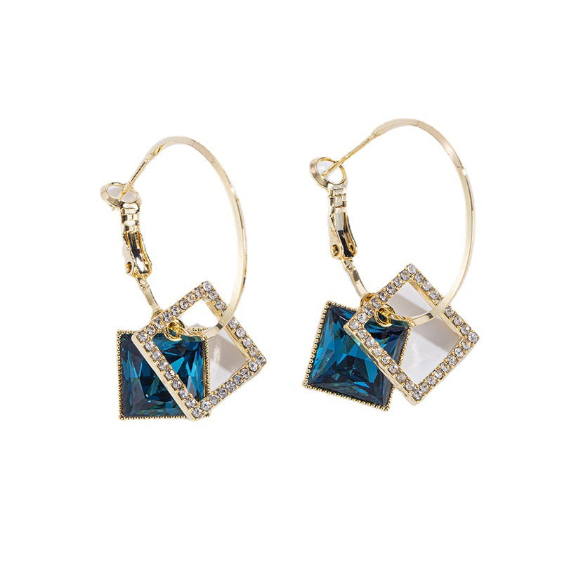 Square Earrings Special Design Inlaid Zircon